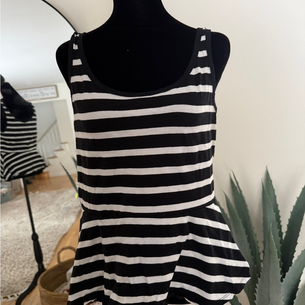 Express Black and White Striped Peplum Tank Top
